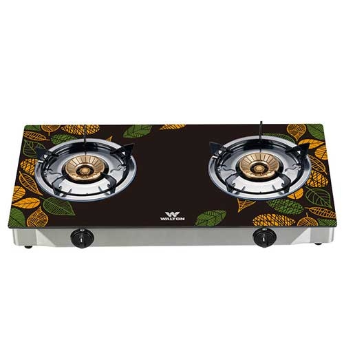 Walton WGS-GNS1 (NG) Leaf Sketch Glass Top Double Burner